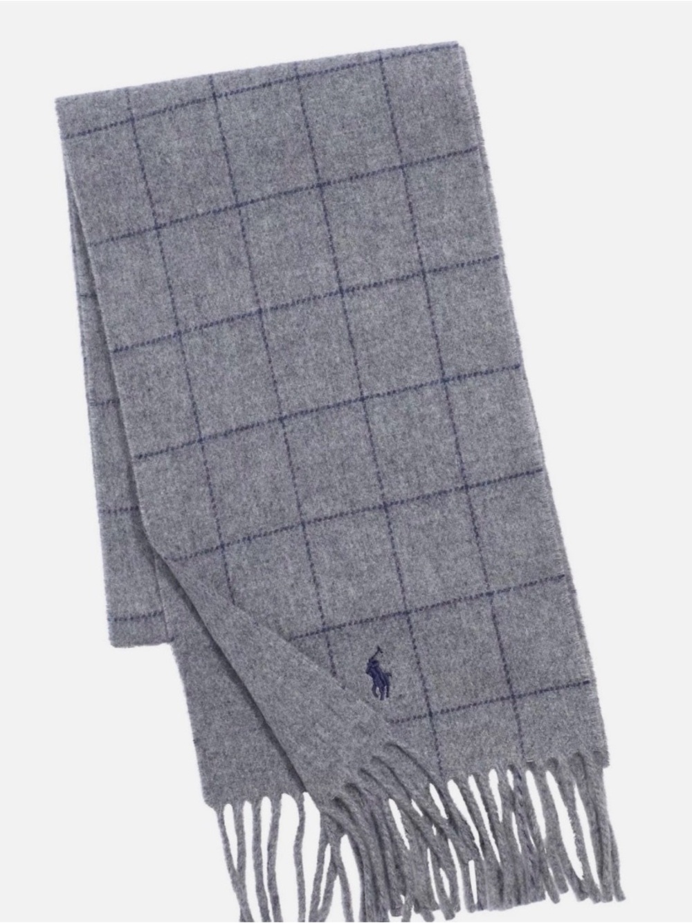 Polo Ralph Lauren Gray & Navy WINDOWPANE Wool Blend Reversible Scarf
